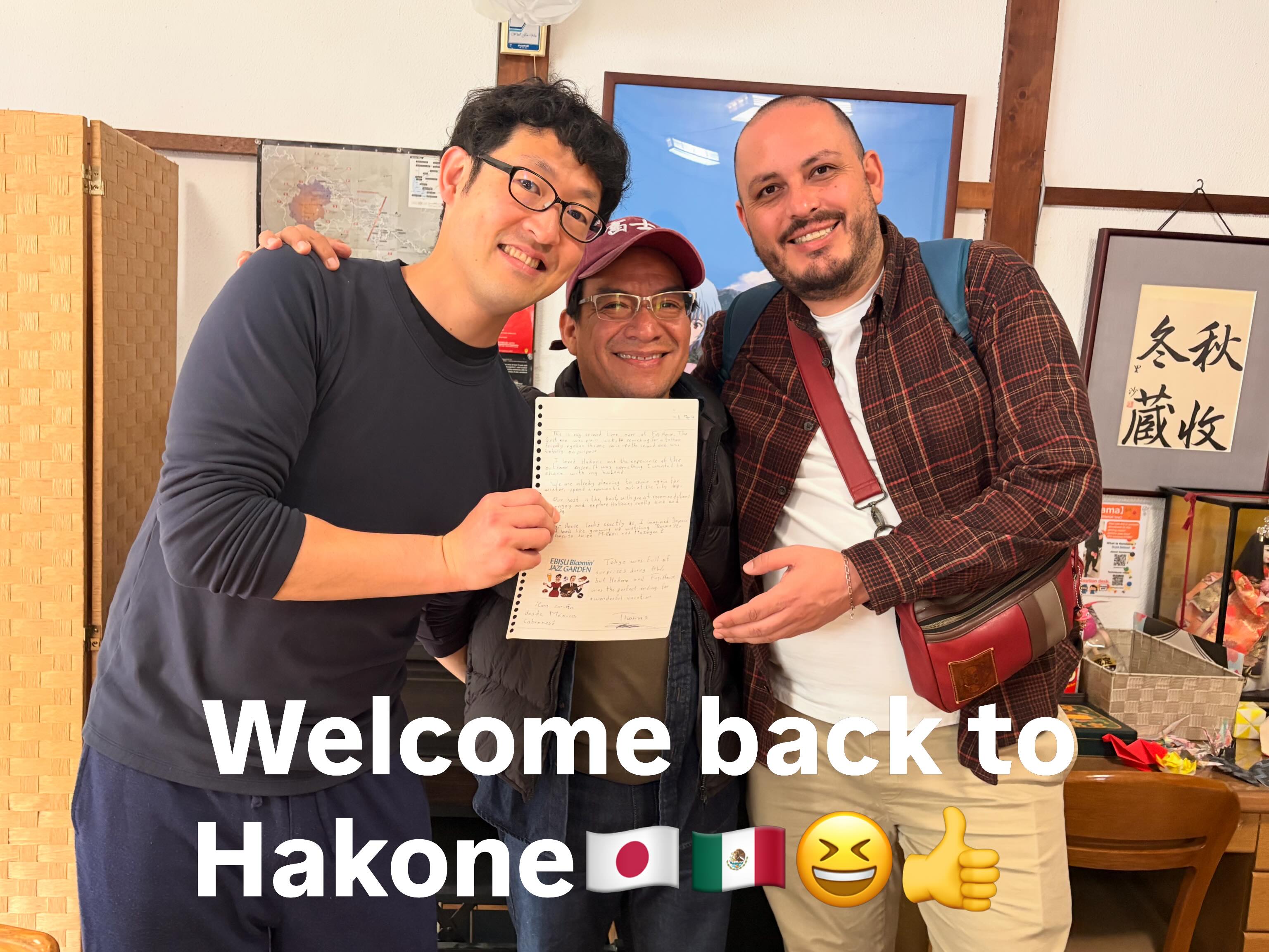 Some guests become unforgettable memories.
And some feel like family when they return ♨️🇲🇽
This wonderful couple from Mexico came back to stay with us again in Hakone.
They first discovered Fuji-Hakone Guest House by chance…
and now they’re already planning their 3rd stay this winter✨
Reading their heartfelt note truly made our day.
Thank you so much for coming back.
We can’t wait to welcome you again to your Japanese home 😊
¡Muchas gracias! 😊🇲🇽♨️
— Your host Ted & Takahashi family
メキシコからの素敵なお二人が、再び箱根に帰ってきてくれました😊
最初は偶然見つけてくれた富士箱根ゲストハウス。
そして今では、なんと今年12月の3回目の滞在も計画してくれています✨
心のこもったメッセージまで本当にありがとうございました。
またこうしてお会いできることが、私たちにとって何より嬉しいです。
また“日本の我が家”でお待ちしています😊
#hakone
#箱根旅行
#privateonsen
#tatoofriendlyonsen
#japantravel
